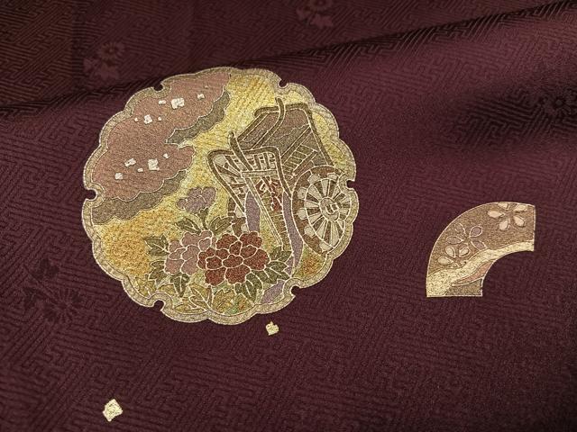 平和屋着物●訪問着　雪輪貝桶御所車花文　金彩　さが美扱い　正絹　逸品　AABK4340ph
