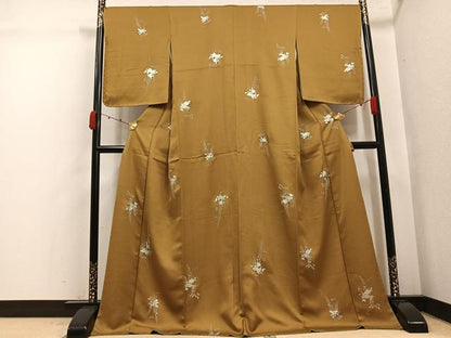 平和屋着物●上質な小紋　草花文　金銀彩　ロング丈　正絹　逸品　未使用　AABK4341ph