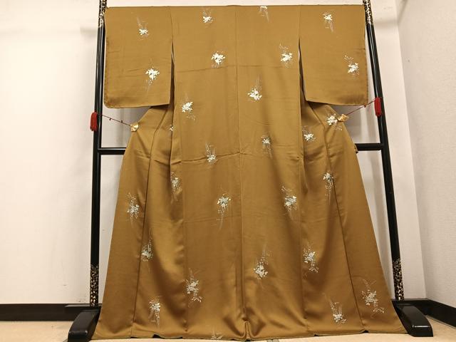 平和屋着物●上質な小紋　草花文　金銀彩　ロング丈　正絹　逸品　未使用　AABK4341ph