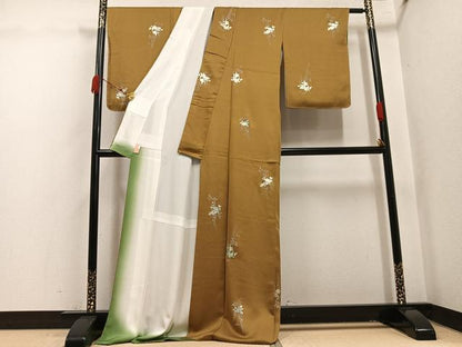 平和屋着物●上質な小紋　草花文　金銀彩　ロング丈　正絹　逸品　未使用　AABK4341ph