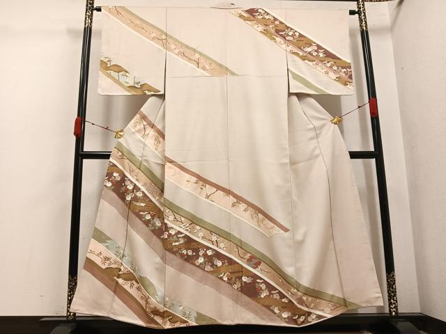 平和屋着物●訪問着　駒刺繍　草花文　金彩　正絹　逸品　未使用　AABK4343ph