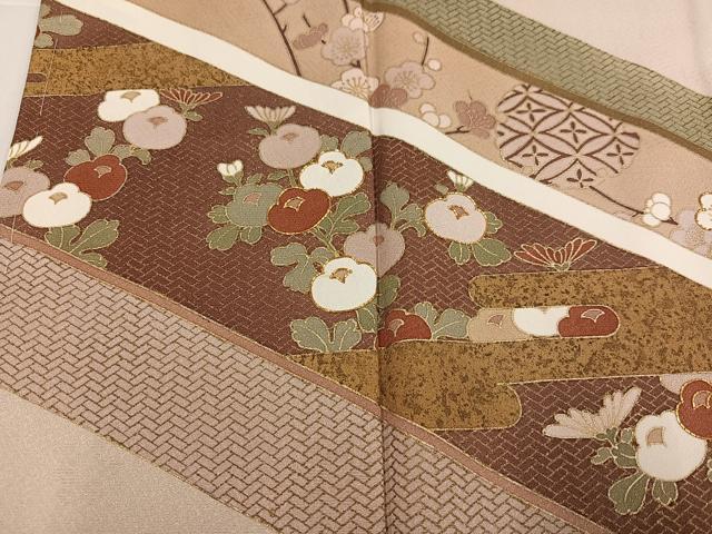 平和屋着物●訪問着　駒刺繍　草花文　金彩　正絹　逸品　未使用　AABK4343ph