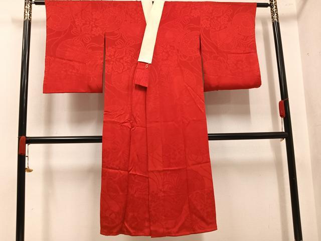 平和屋着物●長襦袢　袷　花鼓地紋　紅海老茶色　正絹　逸品　AABK4347ph