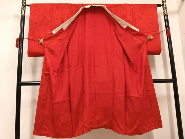 平和屋着物●長襦袢　袷　花鼓地紋　紅海老茶色　正絹　逸品　AABK4347ph