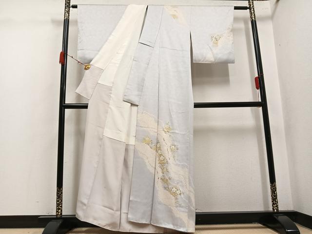 平和屋着物●訪問着　絞り　草花文　金彩　正絹　逸品　AABK4348ph