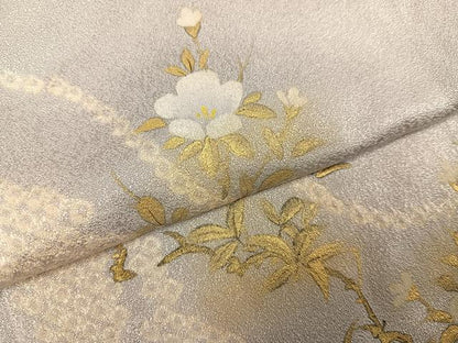 平和屋着物●訪問着　絞り　草花文　金彩　正絹　逸品　AABK4348ph
