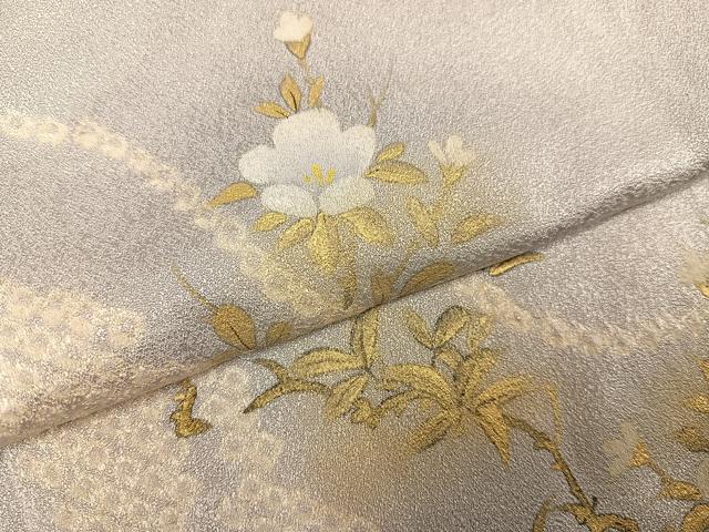 平和屋着物●訪問着　絞り　草花文　金彩　正絹　逸品　AABK4348ph