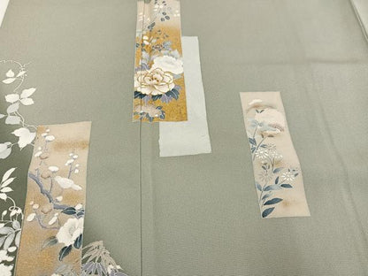 平和屋着物●訪問着　駒刺繍　短冊草花文　暈し染め　金彩　正絹　逸品　AABK4351ph