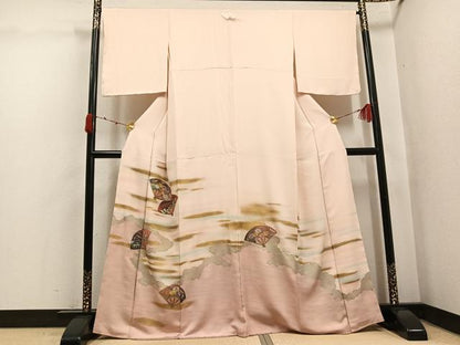 平和屋着物●豪華色留袖　刺繍　扇面花文　暈し染め　金彩　正絹　逸品　未使用　AABK4353ph