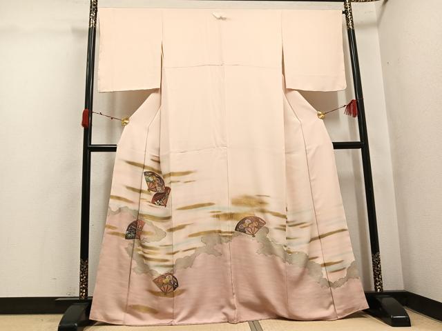 平和屋着物●豪華色留袖　刺繍　扇面花文　暈し染め　金彩　正絹　逸品　未使用　AABK4353ph