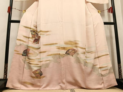 平和屋着物●豪華色留袖　刺繍　扇面花文　暈し染め　金彩　正絹　逸品　未使用　AABK4353ph