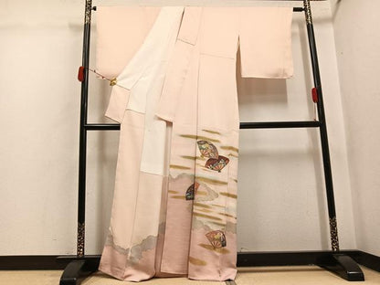 平和屋着物●豪華色留袖　刺繍　扇面花文　暈し染め　金彩　正絹　逸品　未使用　AABK4353ph