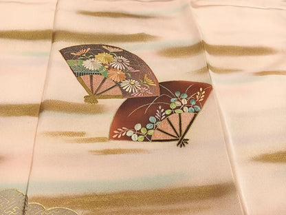 平和屋着物●豪華色留袖　刺繍　扇面花文　暈し染め　金彩　正絹　逸品　未使用　AABK4353ph