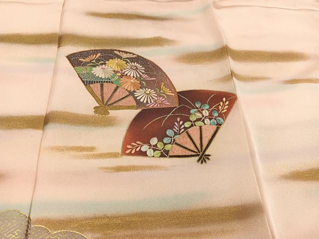 平和屋着物●豪華色留袖　刺繍　扇面花文　暈し染め　金彩　正絹　逸品　未使用　AABK4353ph
