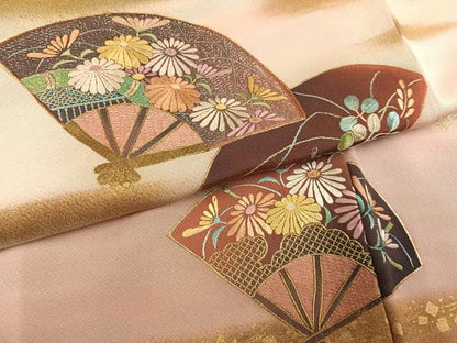平和屋着物●豪華色留袖　刺繍　扇面花文　暈し染め　金彩　正絹　逸品　未使用　AABK4353ph