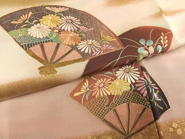 平和屋着物●豪華色留袖　刺繍　扇面花文　暈し染め　金彩　正絹　逸品　未使用　AABK4353ph