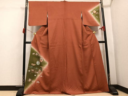 平和屋着物●訪問着　刺繍　草花丸文　暈し染め　金糸　正絹　逸品　AABK4354ph