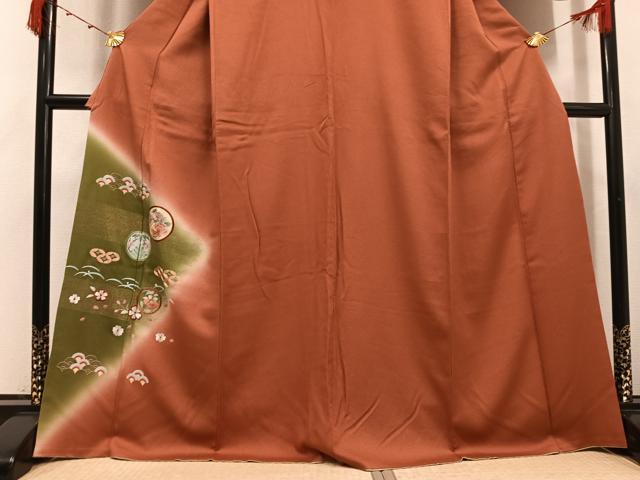 平和屋着物●訪問着　刺繍　草花丸文　暈し染め　金糸　正絹　逸品　AABK4354ph