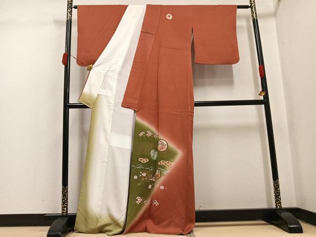平和屋着物●訪問着　刺繍　草花丸文　暈し染め　金糸　正絹　逸品　AABK4354ph