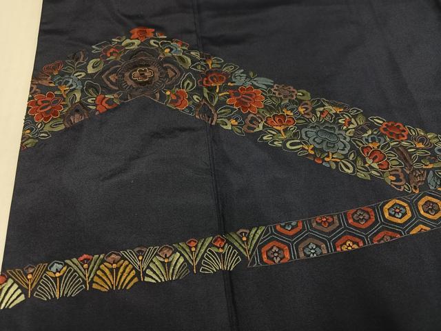 平和屋着物●本場縞大島紬　訪問着　総刺繍　草花文　金彩　ますいわ屋扱い　正絹　逸品　AABK4356ph