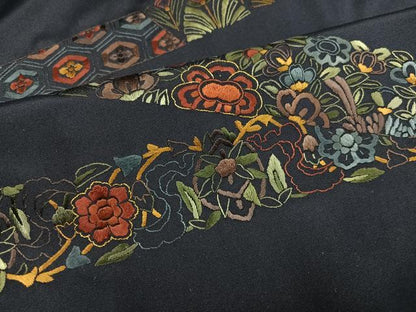 平和屋着物●本場縞大島紬　訪問着　総刺繍　草花文　金彩　ますいわ屋扱い　正絹　逸品　AABK4356ph