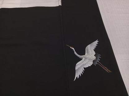 平和屋着物●訪問着　斉藤幹八　群れ鶴文　黒地　金彩　正絹　逸品　AABK4359ph