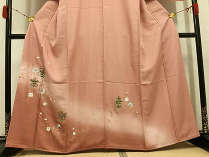 平和屋着物●訪問着　更紗草花文　暈し染め　金彩　正絹　逸品　未使用　AABK4360ph