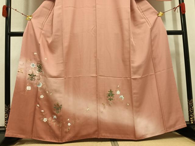 平和屋着物●訪問着　更紗草花文　暈し染め　金彩　正絹　逸品　未使用　AABK4360ph
