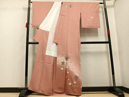 平和屋着物●訪問着　更紗草花文　暈し染め　金彩　正絹　逸品　未使用　AABK4360ph