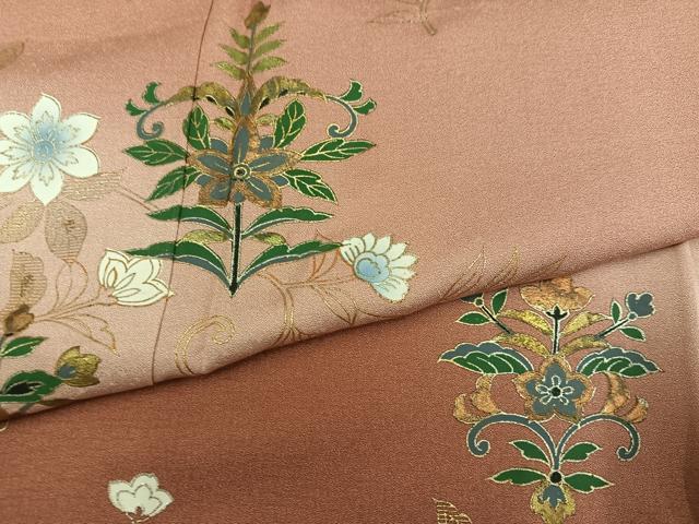 平和屋着物●訪問着　更紗草花文　暈し染め　金彩　正絹　逸品　未使用　AABK4360ph