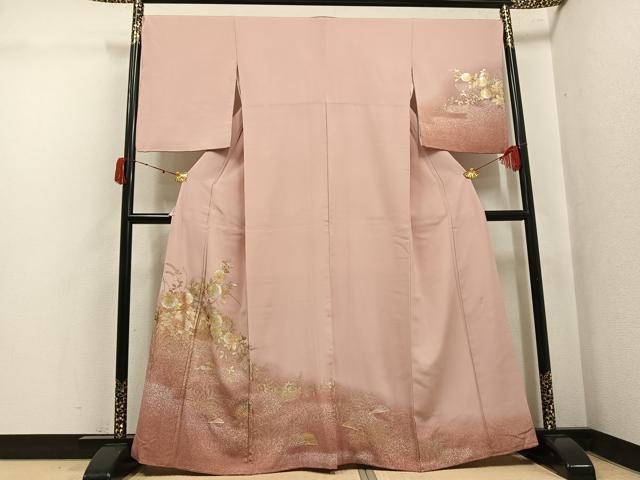 平和屋着物●金彩友禅　卓越技能者・名工・和田光正　訪問着　檜扇草花文　暈し染め　金彩　正絹　逸品　AABK4362ph