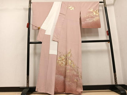平和屋着物●金彩友禅　卓越技能者・名工・和田光正　訪問着　檜扇草花文　暈し染め　金彩　正絹　逸品　AABK4362ph