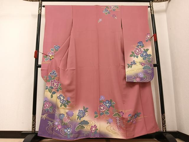 平和屋着物●豪華振袖　流水花文　暈し染め　金彩　正絹　逸品　AABK4367ph