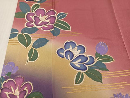 平和屋着物●豪華振袖　流水花文　暈し染め　金彩　正絹　逸品　AABK4367ph