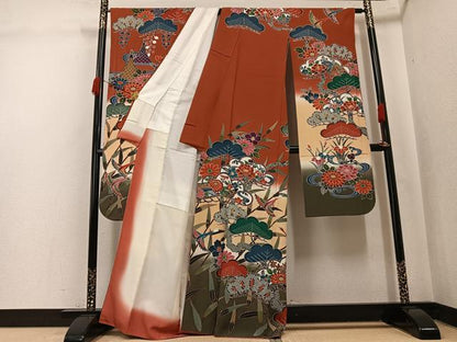 平和屋着物●豪華振袖　紅型　群れ鶴草花文　暈し染め　正絹　逸品　AABK4369ph