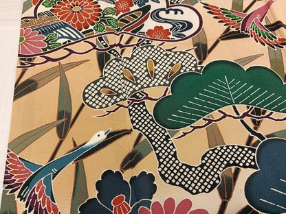 平和屋着物●豪華振袖　紅型　群れ鶴草花文　暈し染め　正絹　逸品　AABK4369ph