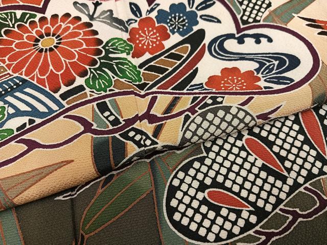 平和屋着物●豪華振袖　紅型　群れ鶴草花文　暈し染め　正絹　逸品　AABK4369ph