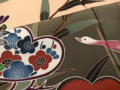 平和屋着物●豪華振袖　紅型　群れ鶴草花文　暈し染め　正絹　逸品　AABK4369ph