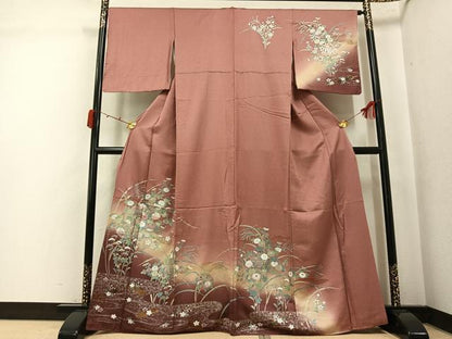 平和屋着物●訪問着　草花文　暈し染め　金銀彩　正絹　逸品　AABK4370ph