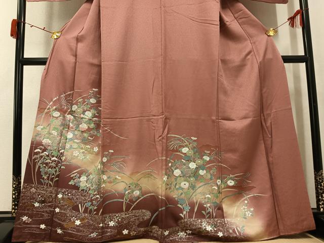 平和屋着物●訪問着　草花文　暈し染め　金銀彩　正絹　逸品　AABK4370ph