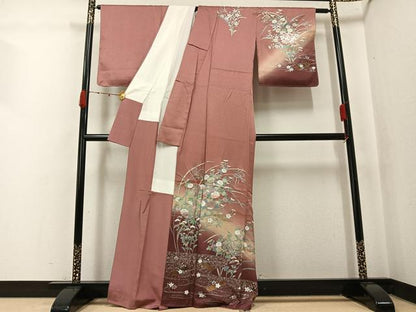 平和屋着物●訪問着　草花文　暈し染め　金銀彩　正絹　逸品　AABK4370ph