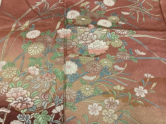 平和屋着物●訪問着　草花文　暈し染め　金銀彩　正絹　逸品　AABK4370ph