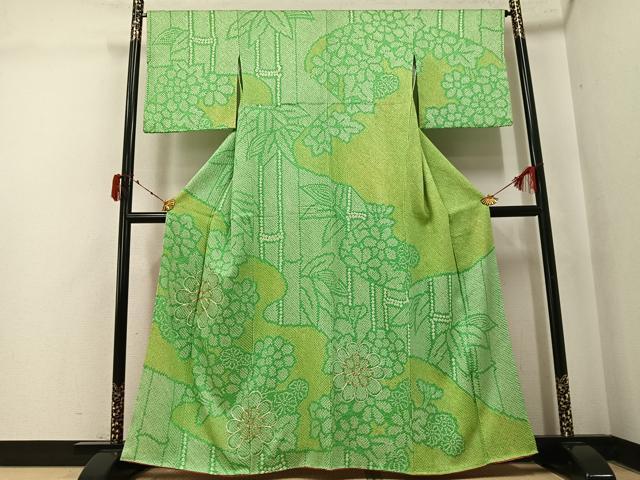 平和屋着物●訪問着　絞り　駒刺繍　花尽くし　正絹　逸品　AABK4372ph