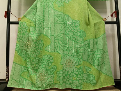 平和屋着物●訪問着　絞り　駒刺繍　花尽くし　正絹　逸品　AABK4372ph
