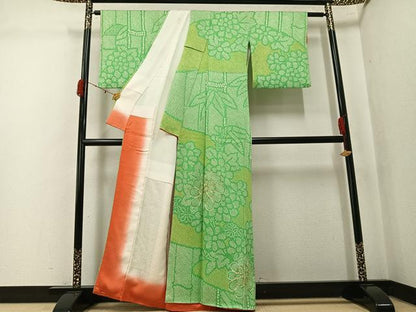 平和屋着物●訪問着　絞り　駒刺繍　花尽くし　正絹　逸品　AABK4372ph