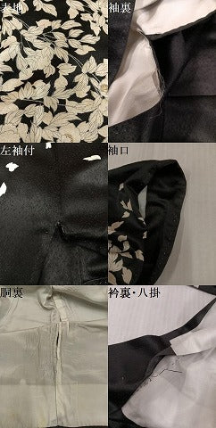 平和屋着物●訪問着　刺繍　枝花文　黒地　正絹　逸品　AABK4373ph