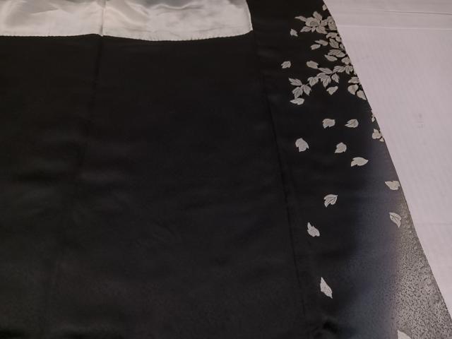 平和屋着物●訪問着　刺繍　枝花文　黒地　正絹　逸品　AABK4373ph