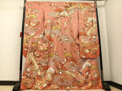 平和屋着物●豪華振袖　花蝶文　金彩　正絹　逸品　AABK4374ph