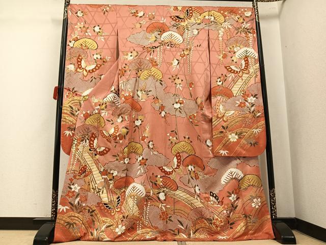 平和屋着物●豪華振袖　花蝶文　金彩　正絹　逸品　AABK4374ph