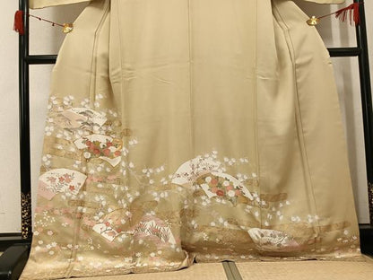 平和屋着物●訪問着　駒刺繍　地紙花文　金彩　ロング丈　正絹　逸品　AABK4375ph